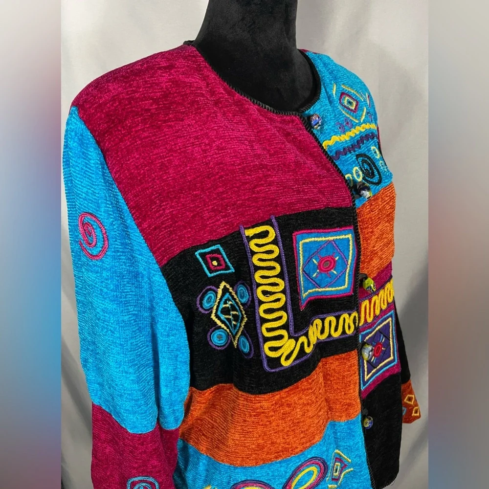 Allure Boutique Vintage Women's Novelty Art Wear Button Front Bold Sweater Sz L - Picture 8 of 10